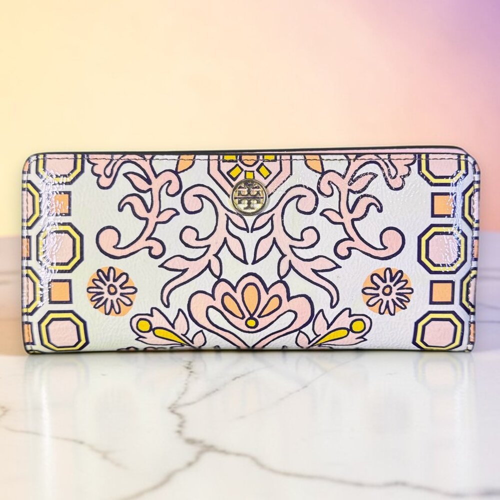 Tory Burch Hicks Garden Party Leather Snap Long Wallet with Tory Burch Dust bag - Picture 3 of 15